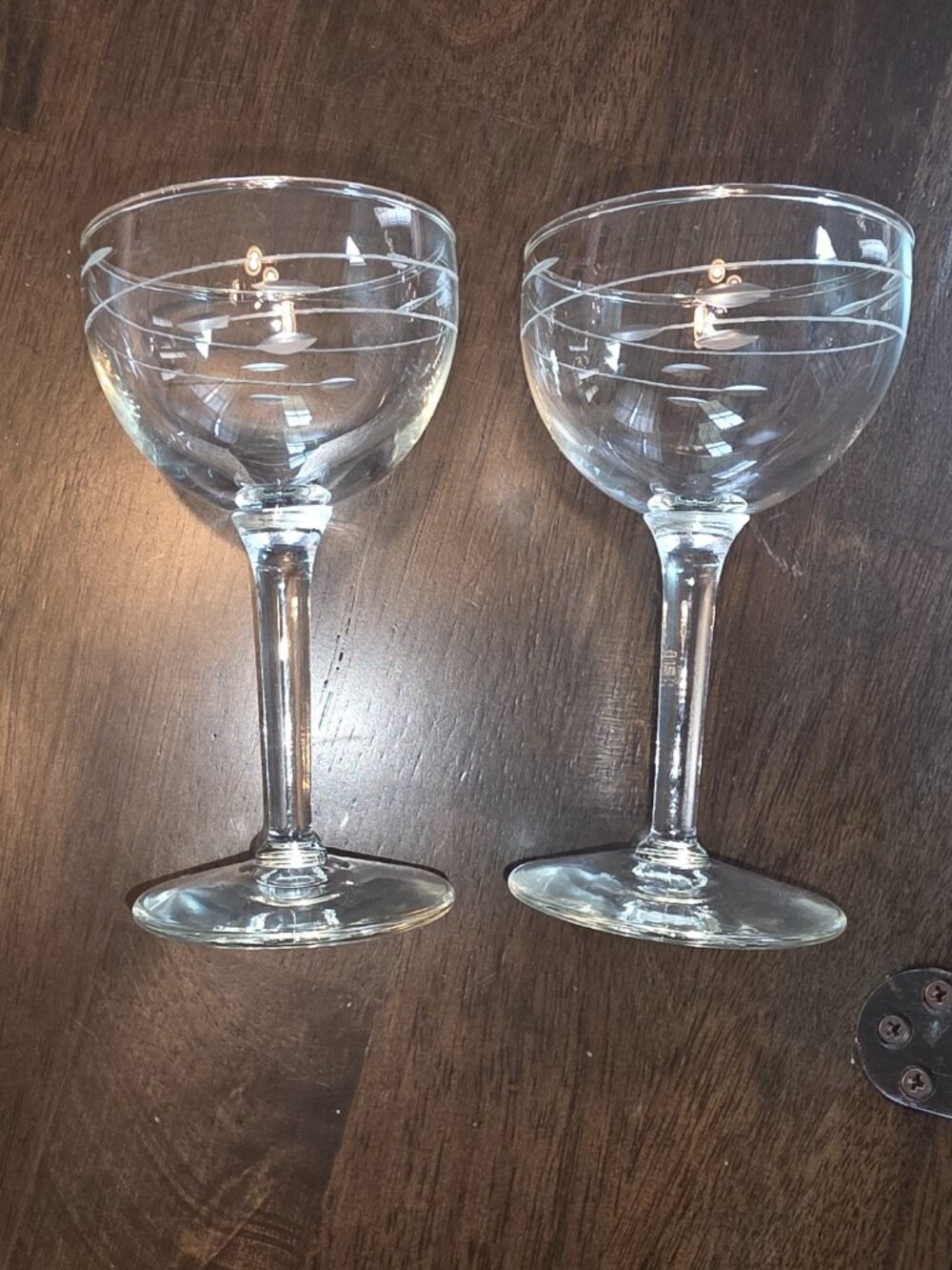 Etched Wine Sherry Glasses Flutes Set of 2 Cocktail Goblets Date Night Romantic